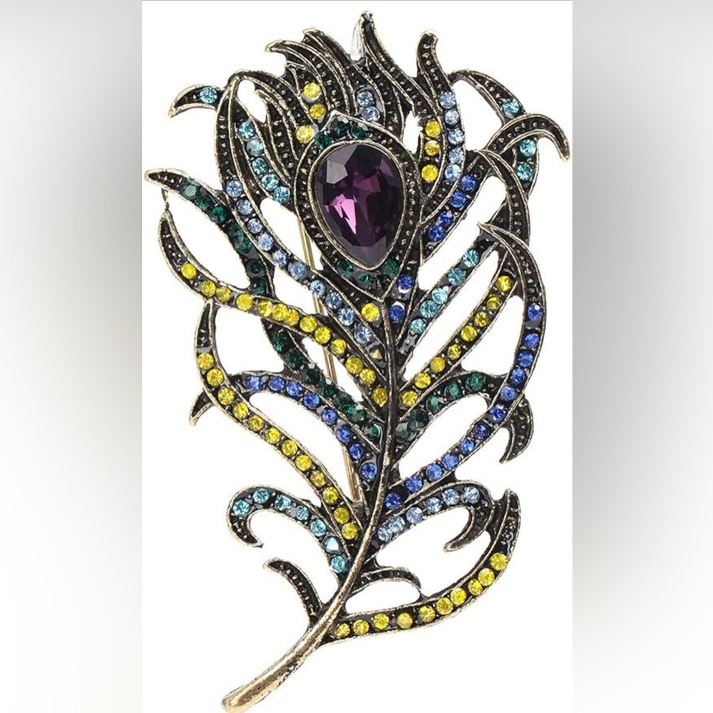 Elegant Multicolor Peacock Feather Brooch